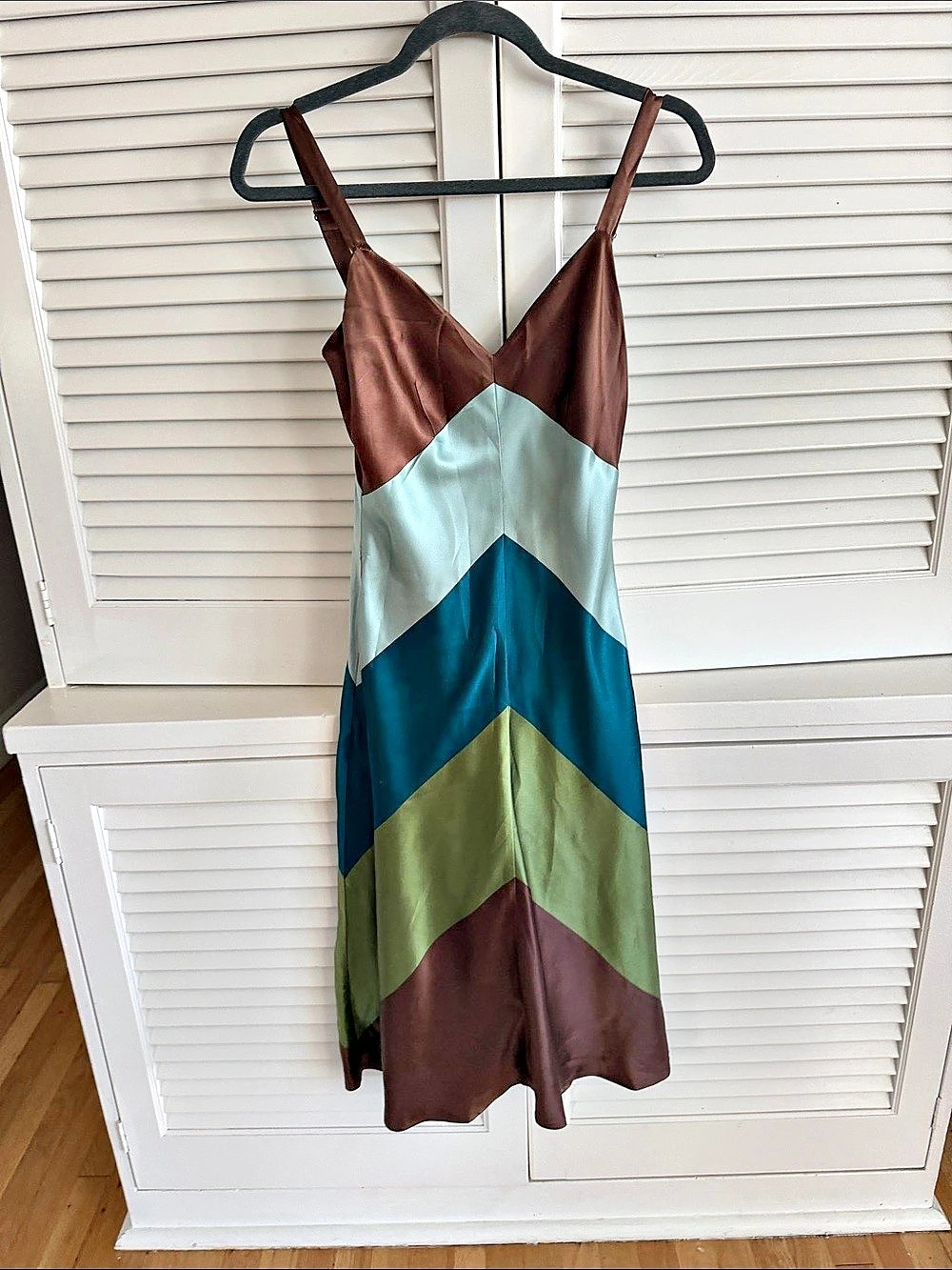 BCBGMAXAZRIA Color Block Geometric Midi Dress in Brown & Blue Size 2